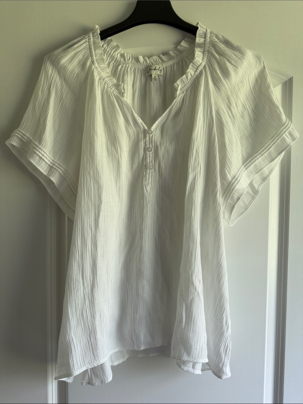 Wonderly White Ruffled Henley Tunic - Picture 3 of 9